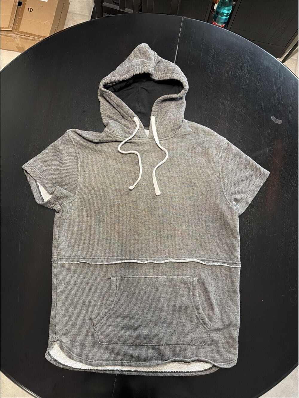 Mossimo Supply Co Men’s Medium Gray Short Sleeve Hoodie Thermal Waffle Y2K